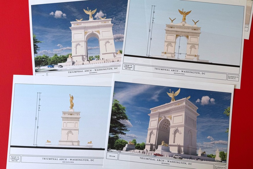 Artist renderings and diagrams for President Donald Trump's new triumphal arch released by the U.S. Commission of Fine Arts that is planned to be built in Washington between the Lincoln Memorial  ...