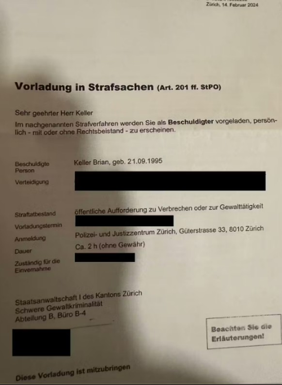 Die Vorladung von Brian Keller.