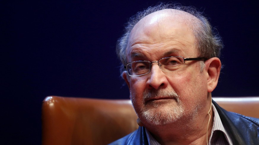 epa10117473 (FILE) - Indian-British writer Salman Rushdie presents his book &#039;Two Years Eight Months and Twenty-Eight Nights&#039; in Aviles, Spain, 07 October 2015 (reissued 12 August 2022). Rush ...