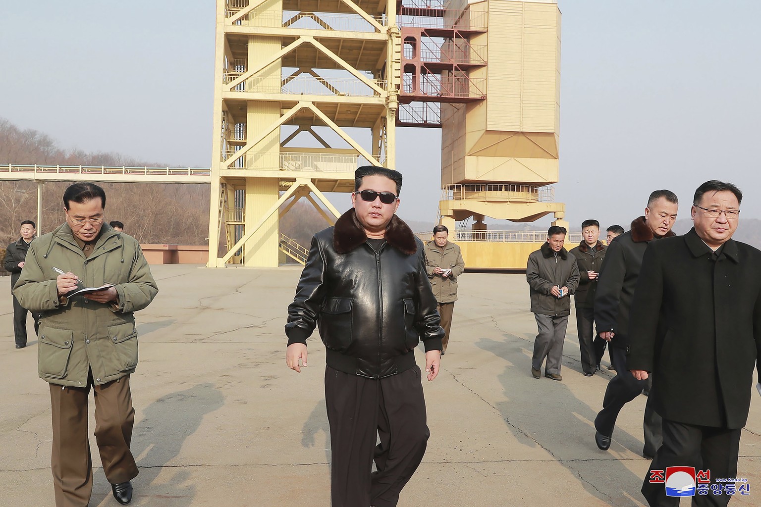 FILE - In this undated photo provided by the North Korean government on March 11, 2022, North Korean leader Kim Jong Un visits the Sohae Satellite Launching Ground in Tongchang-ri, North Korea. The co ...