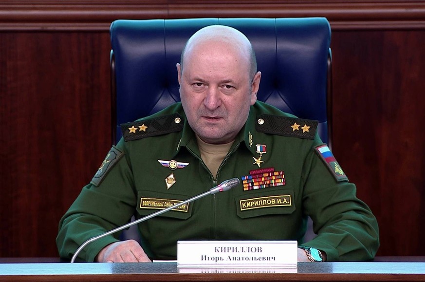 Russia Ukraine Chemicals Briefing 8379529 28.02.2023 In this handout video grab released by the Russian Defence Ministry, Commander of Russia s Nuclear, Biological and Chemical Protection Troops Lieut ...