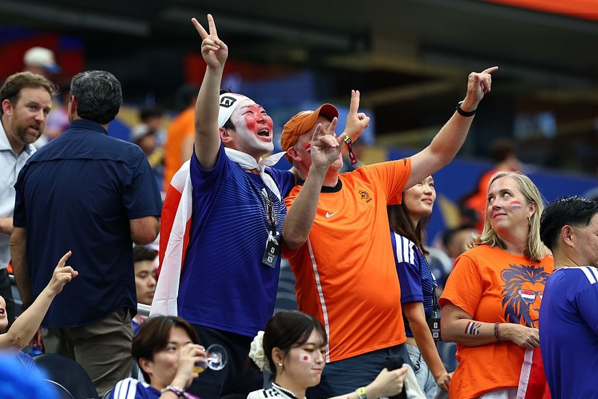 ARLINGTON, TX - JUNE 14: Japan and Netherlands fans during the FIFA World Cup 2026 Group F match between Netherlands and Japan on June 14, 2026 at Dallas Stadium in Arlington, TX. (Photo by Matthew Vi ...