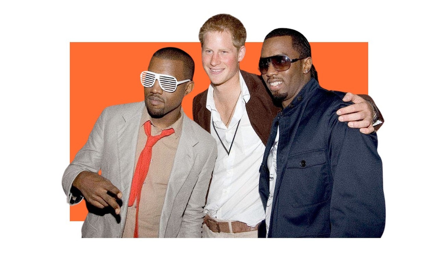 Le prince Harry (ici, en 2007, aux côtés des rappeurs Kanye West et P.Diddy), prouve une fois de plus que les royals doivent faire attention à leurs fréquentations.