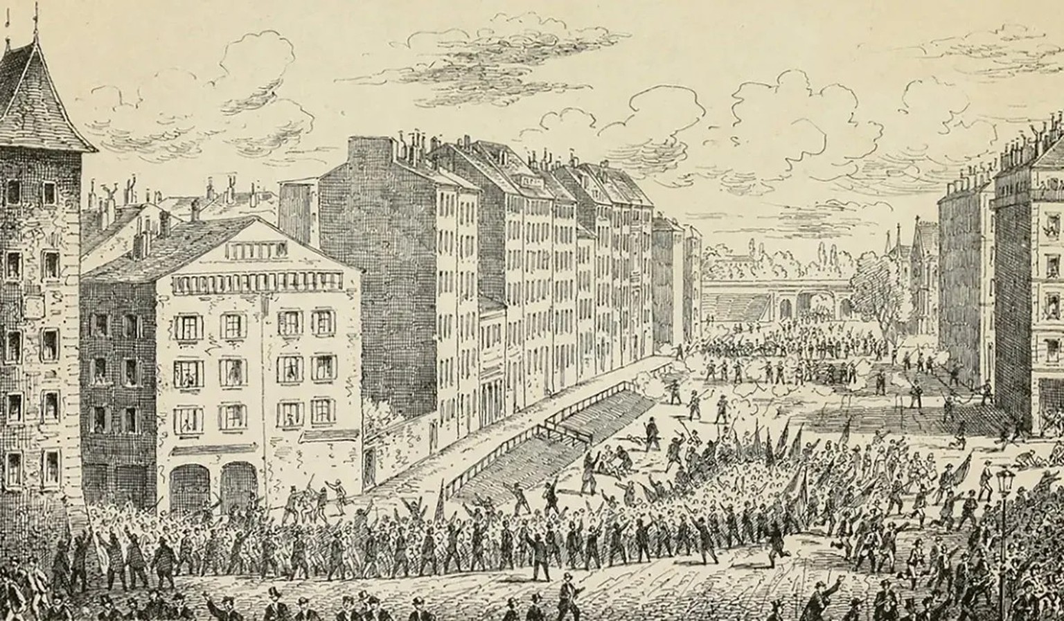 Genève, 22 août 1864: une fusillade fait plusieurs morts dans la rue de Chantepoulet.
https://www.bge-geneve.ch/iconographie/oeuvre/vg-1706