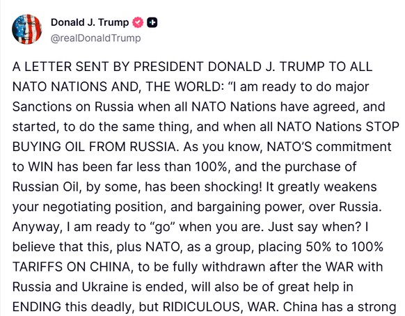Donald Trump a adressé une lettre «au monde» sur sa plateforme Truth Social, samedi.