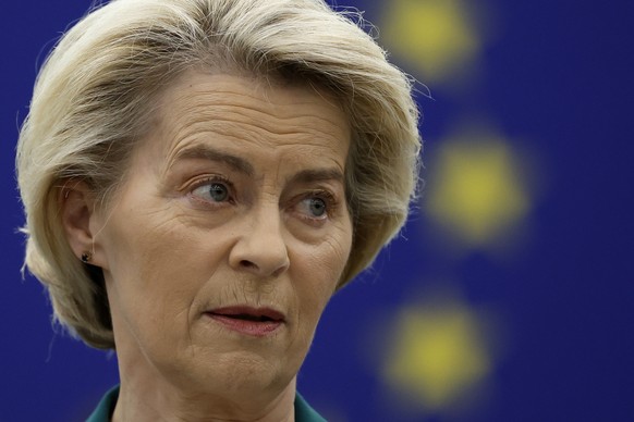 epa12223839 European Commission President Ursula von der Leyen delivers a speech during preparation for the 2025 EU-China summit at the European Parliament in Strasbourg, France, 08 July 2025. EPA/Gui ...