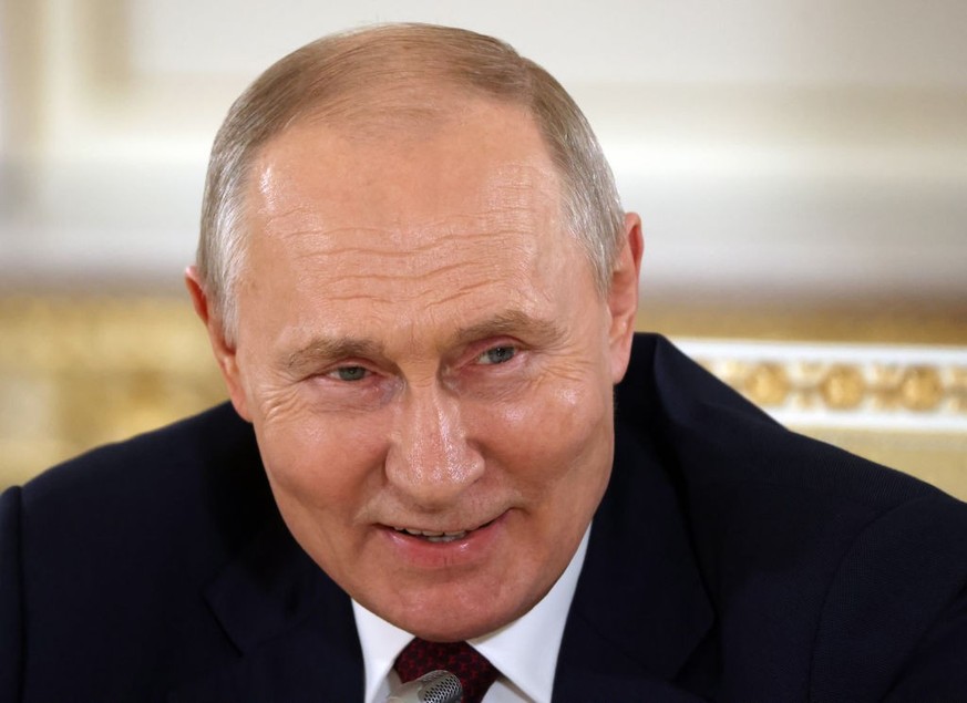 SAINT PETERSBURG, RUSSIA - JULY 29: (RUSSIA OUT) Russian President Vladimir Putin speaks during his press conference at the Konstantin Palace on July 29, 2023 in Saint Petersburg, Russia. President Pu ...