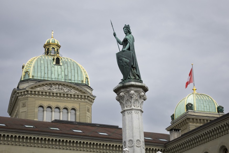 The government building Bundeshaus, on Sunday, 19 March 2023 in Bern. The Federal Council, the Swiss National Bank and representatives of banks meet at the Bernerhof to negotiate the rescue of Credit  ...