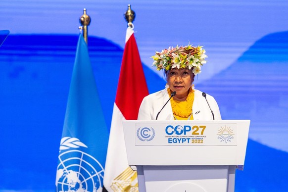 Esa Sharon-Mona Ainuu, Minister of Natural Resources of Niue addresses delegates in Plenary room Nefertiti during the resumed High-Level Segment during the COP27 UN Climate Change Conference, held by  ...
