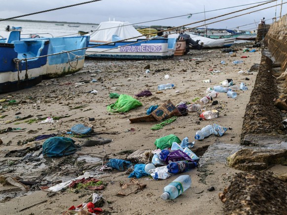 June 26, 2022, Mombasa, Kenya: Plastic trash is seen on the shores of the Indian Ocean in Lamu Old Town. Pollution from human activities has negatively impacted the oceans. Kenyan President Uhuru Keny ...