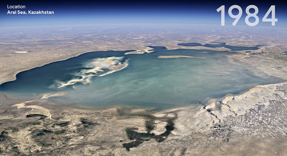 Mer d'Aral Kazhakstan timelapse Google Earth réchauffement climatique