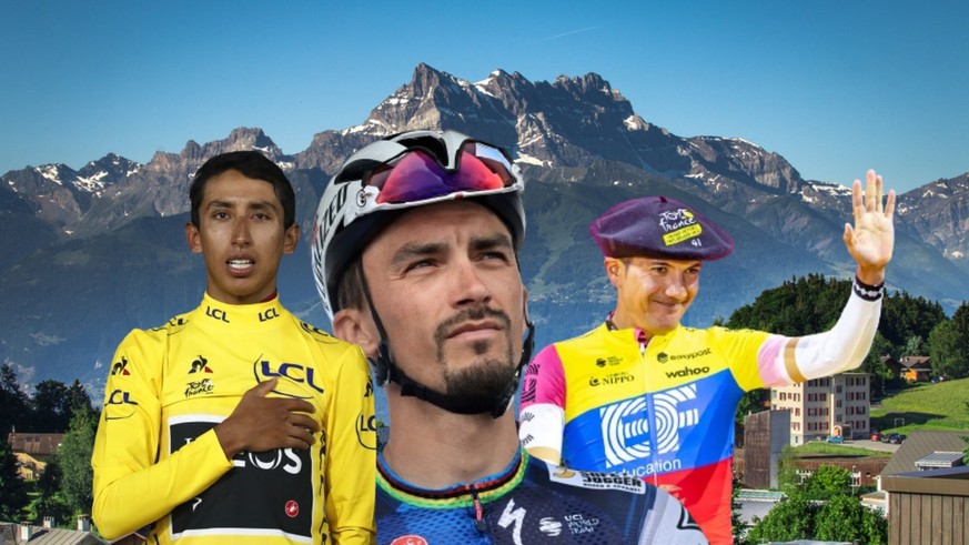Egan Bernal, Julian Alaphilippe et Richard Carapaz (de gauche à droite) participeront au Tour de Romandie 2024, qui débute mardi.