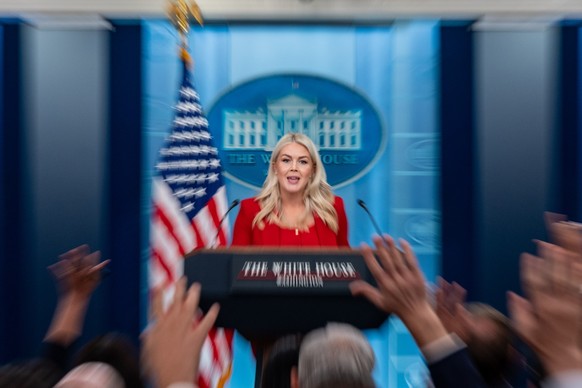 White House press secretary Karoline Leavitt speaks with reporters in the James Brady Press Briefing Room at the White House, Thursday, July 23, 2026, in Washington. (AP Photo/Alex Brandon)