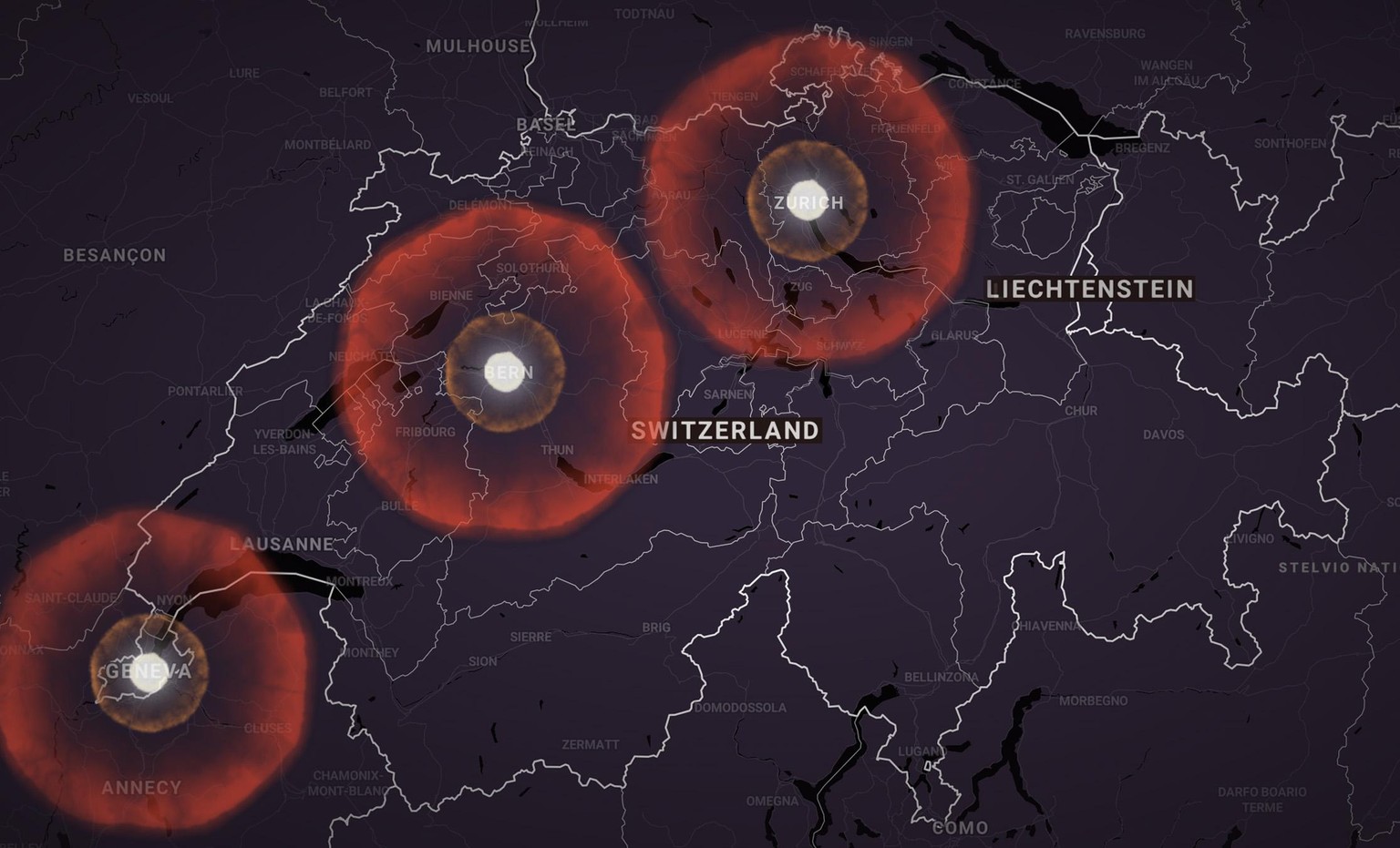 Genève, Berne et Zurich, si elles venaient à être bombardées.