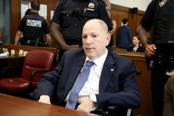 NEW YORK, NEW YORK - JULY 9: Harvey Weinstein appears in Manhattan Supreme Court as Manhattan DA Alvin Bragg prepares to file new charges in the rape case against him on July 9, 2024 in New York City. ...