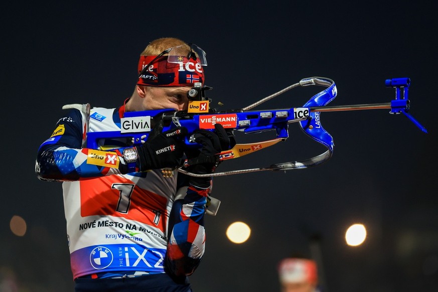 Johannes Boe, en action sur le pas de tir des Mondiaux de Nove Mesto.