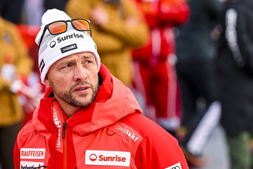 Walter Reusser, Swiss-Ski Alpine director reacts in the finish area during the second run of the men&#039;s slalom race at the Alpine Skiing FIS Ski World Cup in Adelboden, Switzerland, Sunday, Januar ...