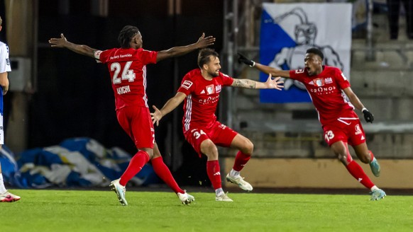 La joie des joueurs du SLO, qui ont sorti GC pour filer en finale de la Coupe de Suisse