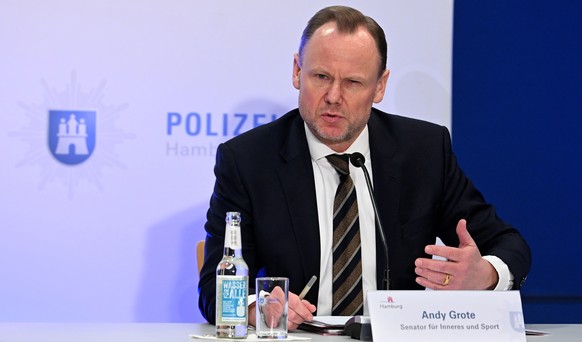 epa10513377 Hamburg Senator of the Interior Andy Grote attends a press conference in the aftermath of a shooting in Hamburg, Germany, 10 March 2023. According to Hamburg authorities, at least eight pe ...