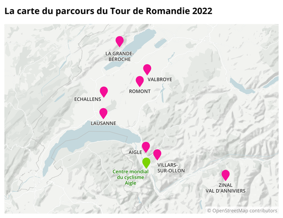 La carte du parcours du tour de romandie 2022