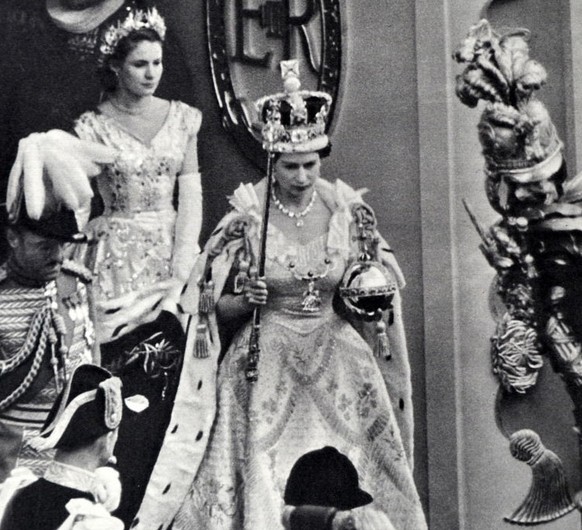 Queen Elizabeth II during her coronation. 1953. (Photo by: Universal History Archive/Universal Images Group via Getty Images)