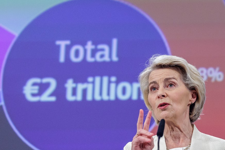 epaselect epa12241356 President of the European Commission, Ursula von der Leyen, presents the proposal for the Multiannual Financial Framework (MFF) at the EU Commission in Brussels, Belgium, 16 July ...