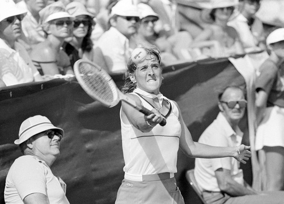 Top-seeded Tracy Austin concentrates on the ball during the Wells Fargo Tennis Open championship match against Kathy Rinaldi in Rancho Bernardo, Calif., Aug. 1, 1982. Austin won the match for the four ...