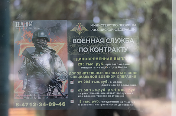 Une annonce de recrutement russe promet une prime de l&#039;équivalent de 2 700 francs pour l&#039;entrée dans l&#039;armée.