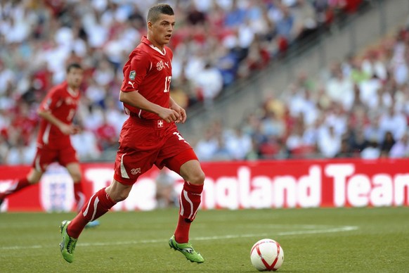 Swiss forward Granit Xhaka in action during a UEFA European Championship Euro 2012 qualifying group match between England and Switzerland at Wembley Stadium, in London, England, Saturday, June 4, 2011 ...