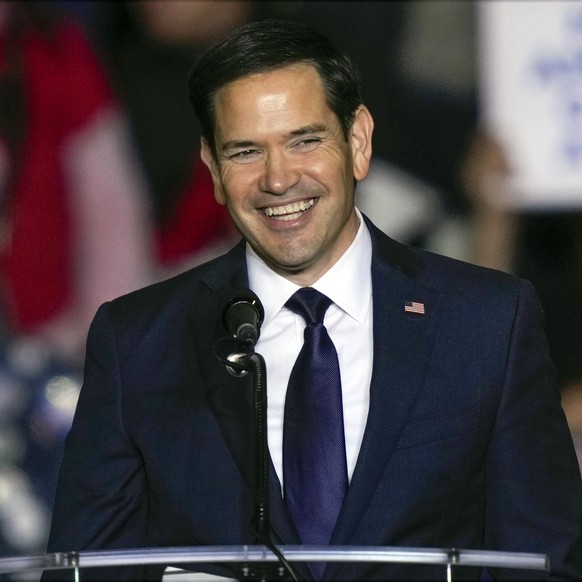 FILE - Sen. Marco Rubio, R-Fla., speaks before Republican presidential nominee former President Donald Trump speaks at a campaign rally in Allentown, Pa., Oct. 29, 2024. (AP Photo/Matt Rourke, File)