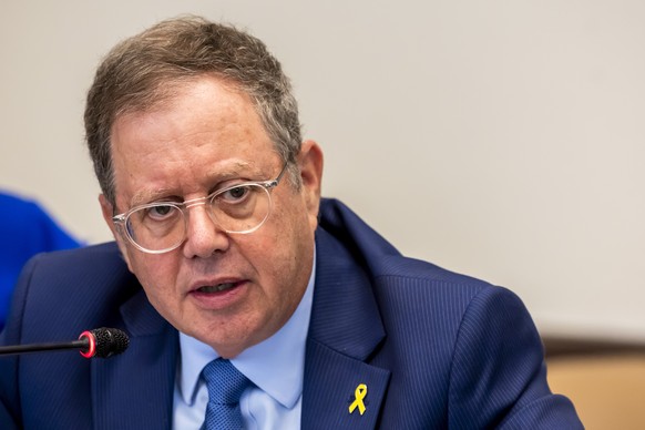 Daniel Meron, Ambassador of the Permanent Representative Mission of the Israel to the UN Geneva, attends a press conference organized by the Geneva Association of United Nations Correspondents (ACANU) ...