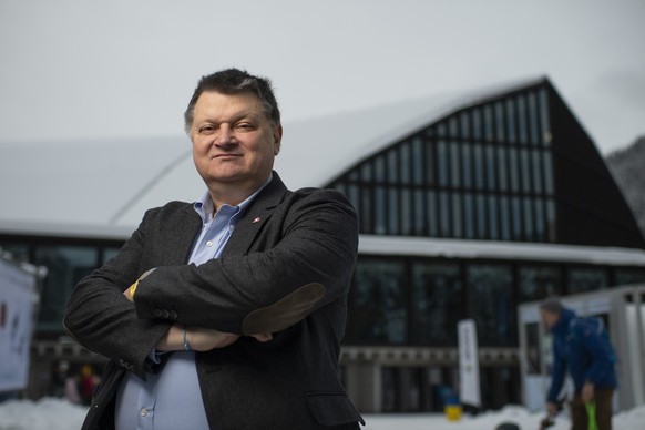 Gaudenz F. Domenig, president of HC Davos, poses at the 93th Spengler Cup ice hockey tournament in Davos, Switzerland, Friday, December 27, 2019. (KEYSTONE/Gian Ehrenzeller)