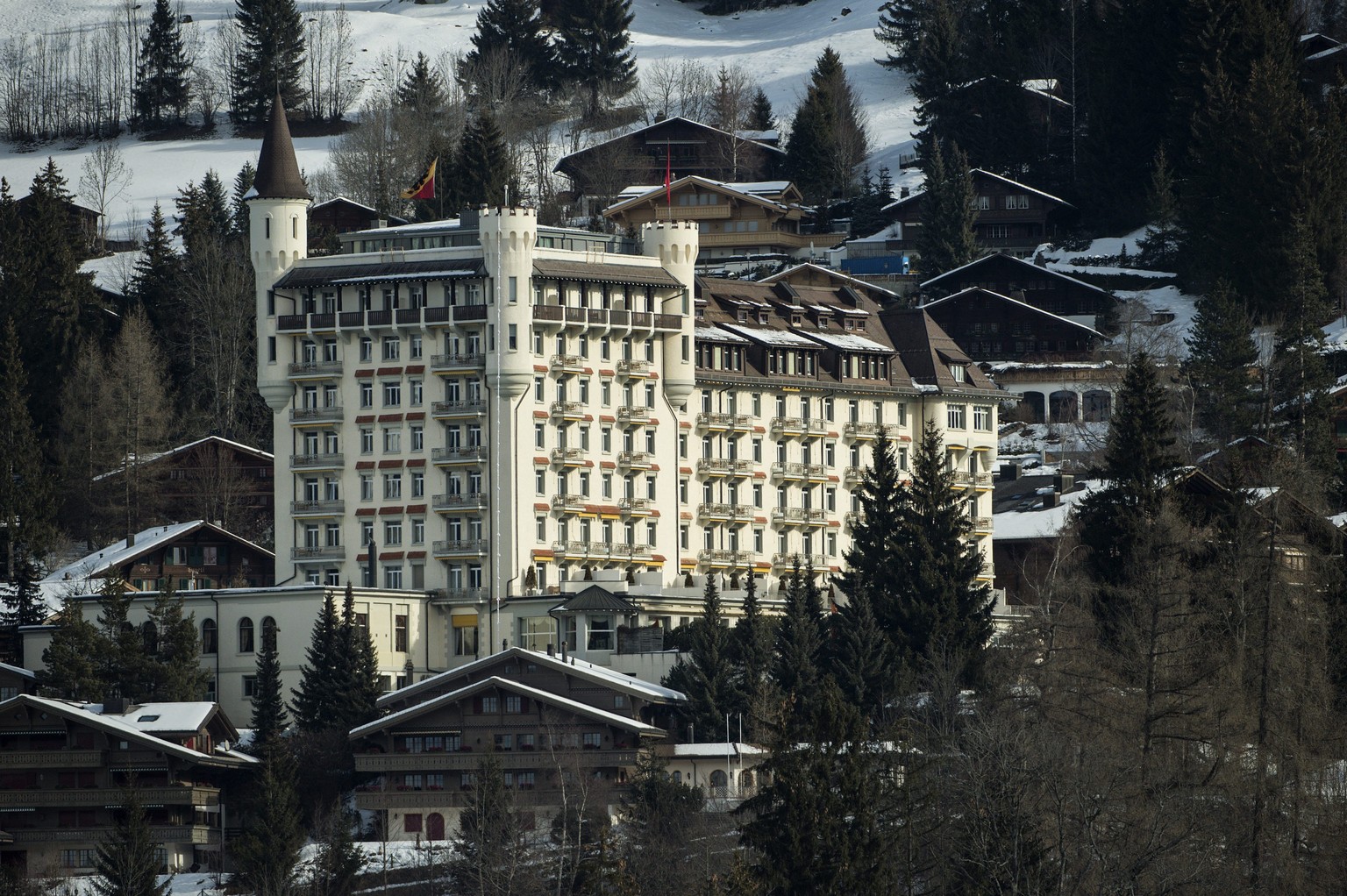epa04049595 A view of the hotel Palace (Background) in Gstaad, Switzerland, 31 January 2014. Andrea Casiraghi and his wife Tatiana Santo Domingo will celebrate a religious wedding ceremony and a celeb ...