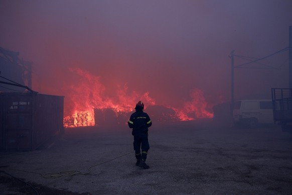 Un pompier face à la catastrophe en Grèce.
