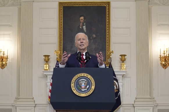 President Joe Biden speaks before signing a $95 billion Ukraine aid package that also includes support for Israel, Taiwan, and other allies, in the State Dining Room of the White House, Wednesday, Apr ...