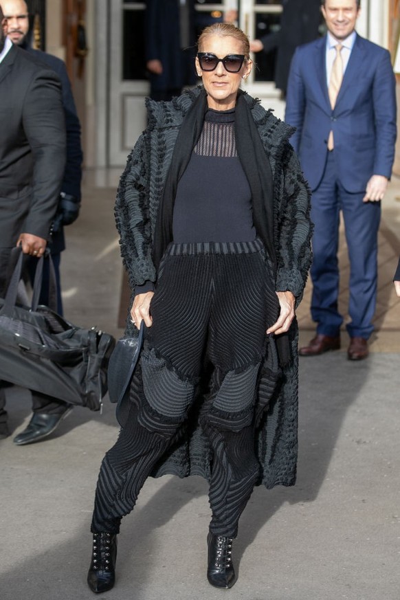 PARIS, FRANCE - FEBRUARY 01: Singer Celine Dion is seen leaving the Hotel de Crillon on Place de la Concorde on February 01, 2019 in Paris, France. (Photo by Marc Piasecki/GC Images)