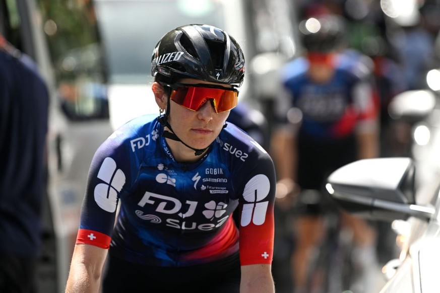STIRLING, AUSTRALIA - JANUARY 19: Elise Chabbey of Switzerland and Team FDJ-Suez prior to the 9th Santos Women&#039;s Tour Down Under 2025, Stage 3 a 105.9km stage from Stirling to Stirling 444m / #UC ...