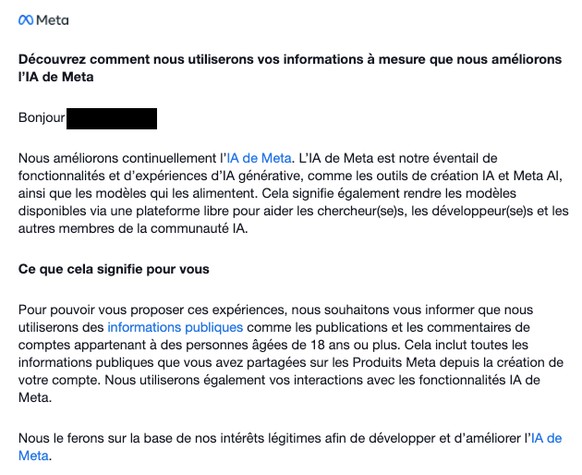 Le mail de Meta