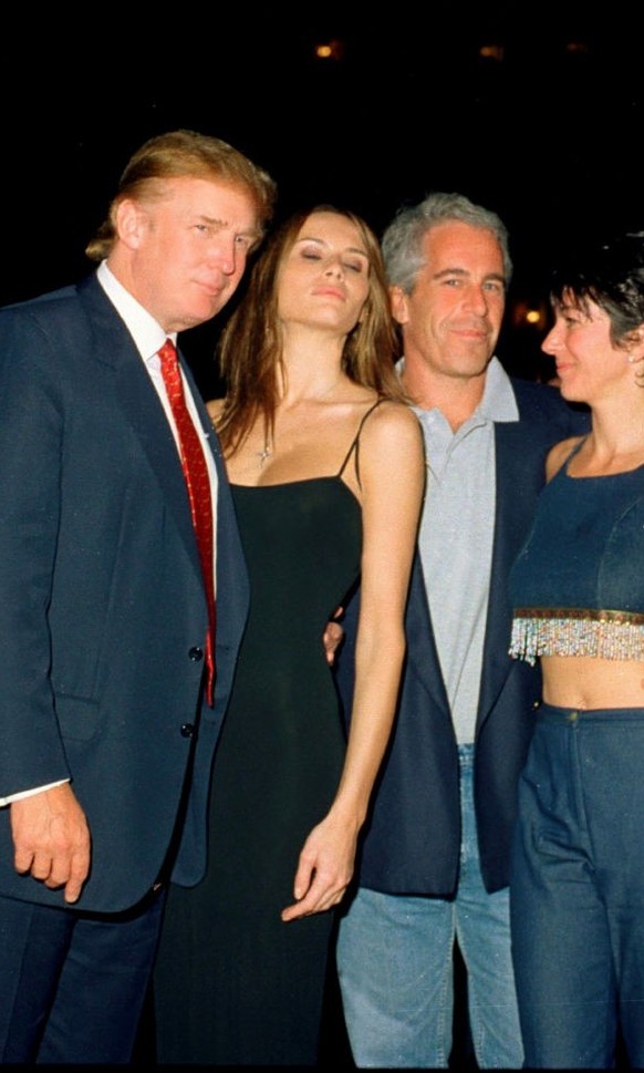 From left, American real estate developer Donald Trump and his girlfriend (and future wife), former model Melania Knauss, financier (and future convicted sex offender) Jeffrey Epstein, and British soc ...