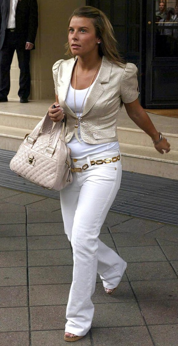 Coleen Mcloughlin the fiancee of Englands Wayne Rooney leaving her hotel in the centre of Baden-Baden, Germany on the day England face Sweden in their FIFA World Cup Group B match. (Photo by Andrew Pa ...