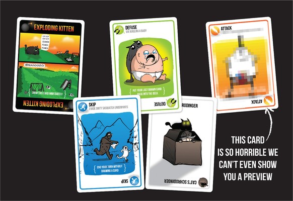 Une idée des visuels des cartes du jeu Exploding kittens.