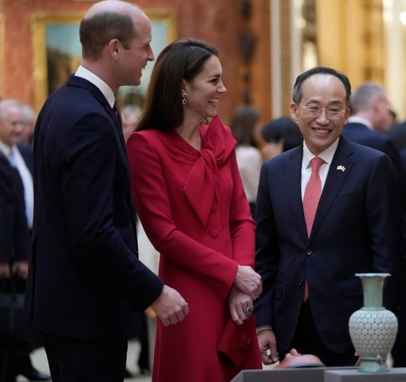 LONDON, ENGLAND - NOVEMBER 21: King Charles III with Queen Camilla shows The President of Korea Yoon Suk Yeol and First Lady, Kim Keon Hee a display of Korean items from the Royal Collection, inside B ...