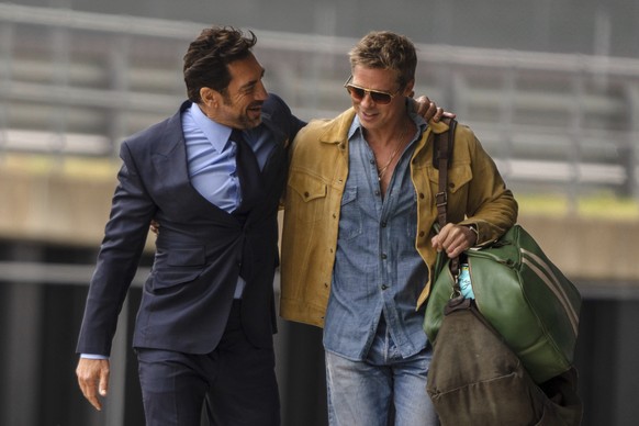 This image released by Apple TV+ shows Brad Pitt, right, and Javier Bardem in a scene from &quot;F1 The Movie.&quot; (Apple TV+ via AP)
Film Review - F1 The Movie