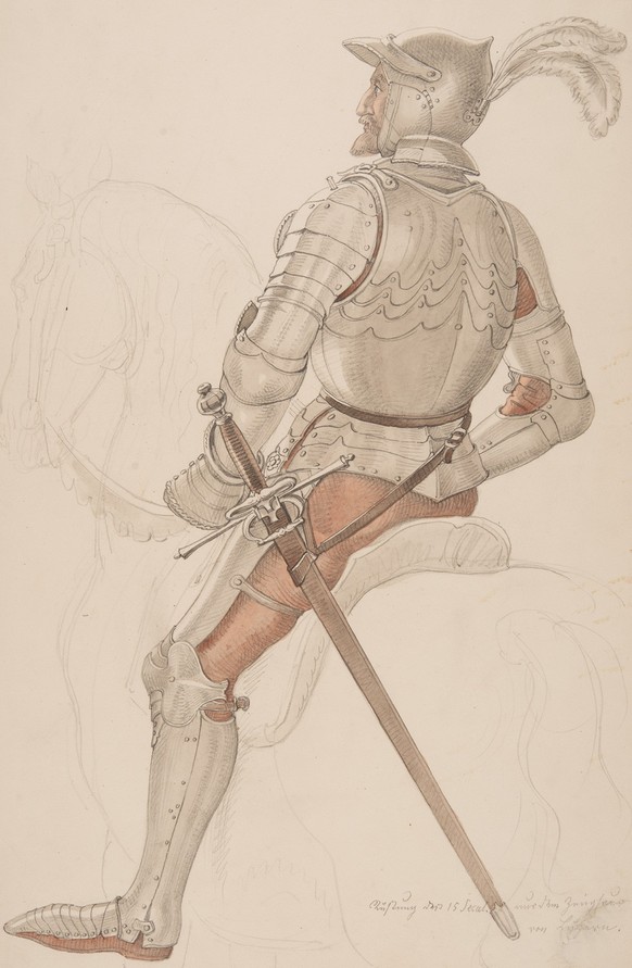 Dessin à l’aquarelle d’une armure du XVᵉ siècle de l’arsenal de Lucerne, Ludwig Vogel, date inconnue.
https://permalink.nationalmuseum.ch/100146992