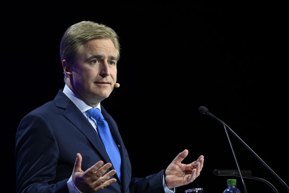 CEO Fabian Rupprecht spricht an der ordentlichen Generalversammlung der Helvetia Versicherungen, am Freitag, 25. April 2025, in St. Gallen. Die beiden fuehrenden Schweizer Versicherungsgruppen Baloise ...