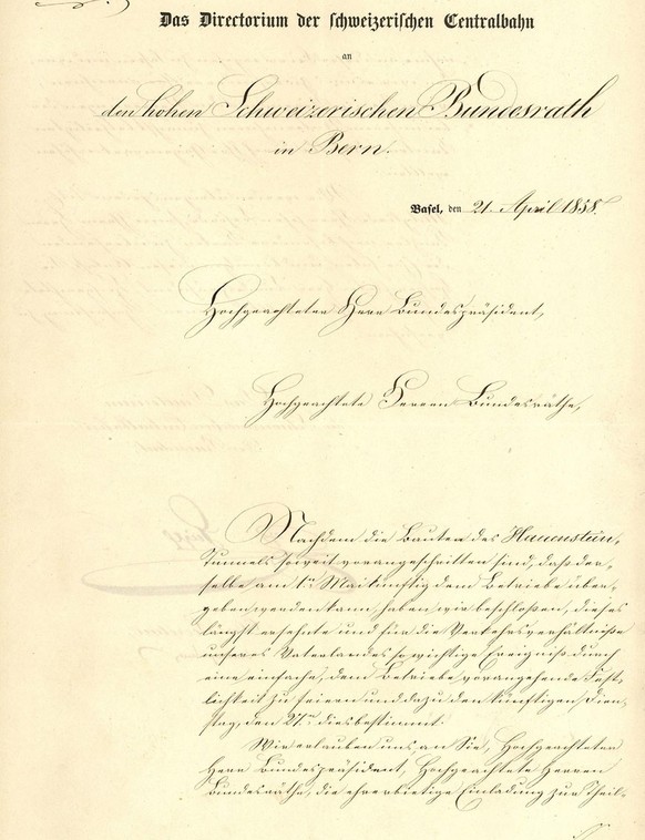 Invitation de la «Compagnie du Central-Suisse» conviant le conseiller fédéral à assister à l’inauguration officielle du tunnel du Hauenstein, 1858.
https://www.recherche.bar.admin.ch/recherche/#/fr/ar ...