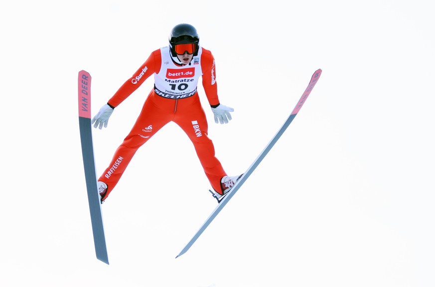 epa12655936 Finn Kempf of Switzerland in action during the ski jumping portion of the Men Individual Compact Normal Hill/7.5km at the FIS Nordic Combined World Cup event in Oberhof, Germany, 17 Januar ...