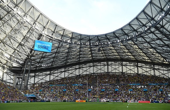 Marseille , France - 28 May 2022; The attendance is seen on the big screen during the Heineken Champions Cup Final match between Leinster and La Rochelle at Stade Velodrome in Marseille, France. (Phot ...