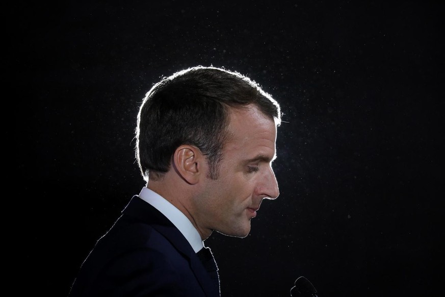 epa07143397 French President Emmanuel Macron delivers a speech during the economic event &#039;Choose Grand Est&#039; in Pont-a-Mousson, France 05 November 2018. Macron is currently on a six-day tour  ...