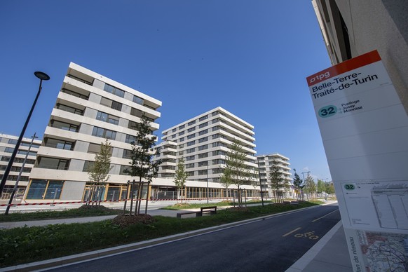 Le nouveau quartier de Belle-Terre est photographie ce samedi 18 septembre 2021 a Thonex pres de Geneve. Le nouveau complexe immobilier de Belle-Terre se devoile, inaugure officiellement ce week-end a ...